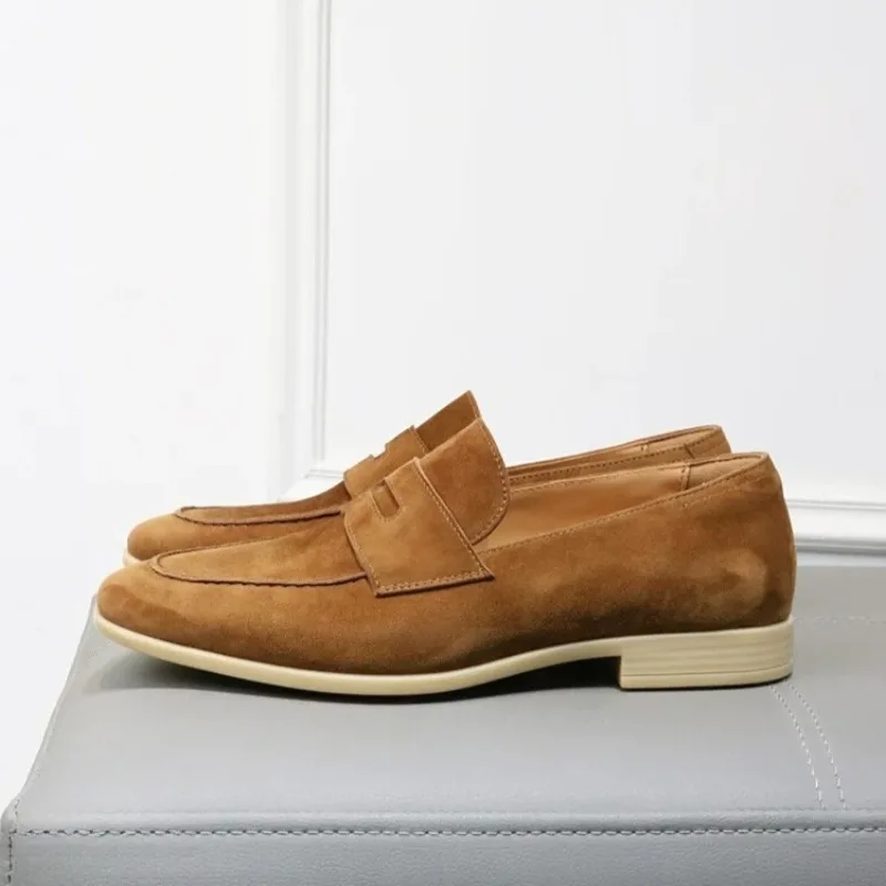 

Retro British Style Slip on Flat Work Walking High Quality Leather Shoes Men's Loafers Genuine Leather Casual Dress Designer