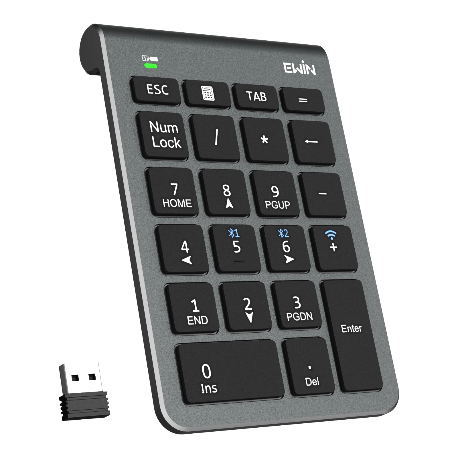 Ewin Bluetooth5.2+2.4GHz numlock非連動テンキー ワイヤレス3台同時接続 電卓 22キー 数字キーボード テンキーボード テンキーパッド  iOS Windows Android Tabキー 会計 軽量 薄型 静音