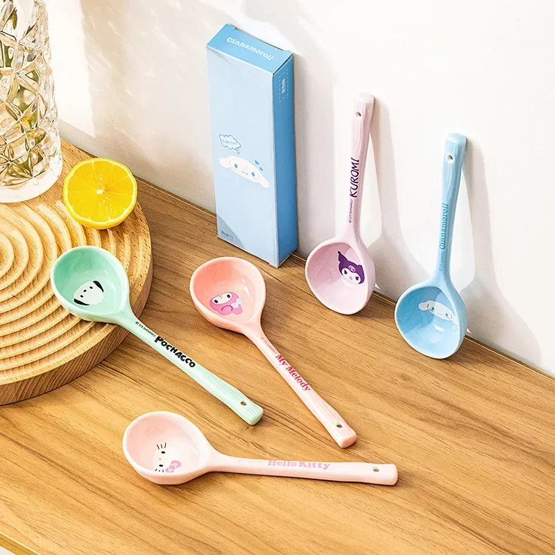 Miniso Sanrio Cartoon Ceramic Household Soup Long Handled Large Spoon High-Looking Cute Spoon Personalized Large Spoon