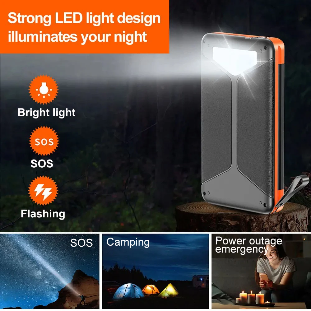 Portable 10000mAh 20000mAh Solar Power Bank Foldable Solar Charger Power Bank USB Wireless Charging Camping Emergency Energy LED