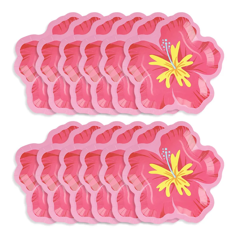 Hibiscus Flower Shaped Paper Plates Hawaiian Luau Tropical Party Supplies Disposable Dessert Tableware For Summer Birthday