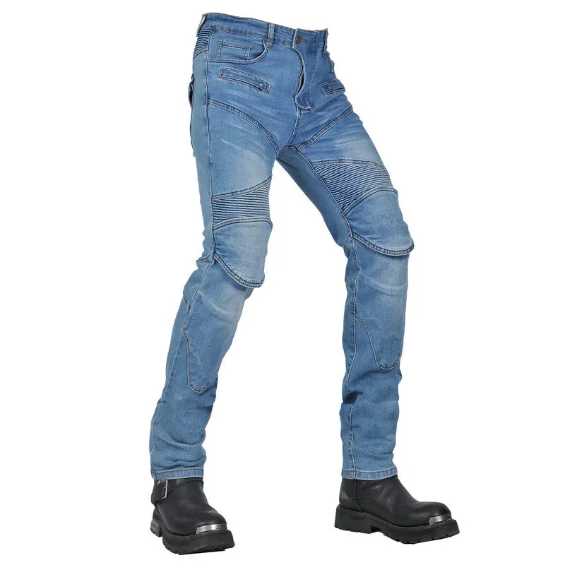 Pantalones vaqueros de motocicleta para hombre, Protector de silicona desmontable, color gris negro, azul, moda informal, cuatro estaciones