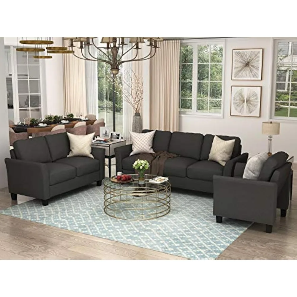 3-piece Living Room Set with Soft Cushioned Backrest and Horn Armrest Segmented Sofa Living Room Set