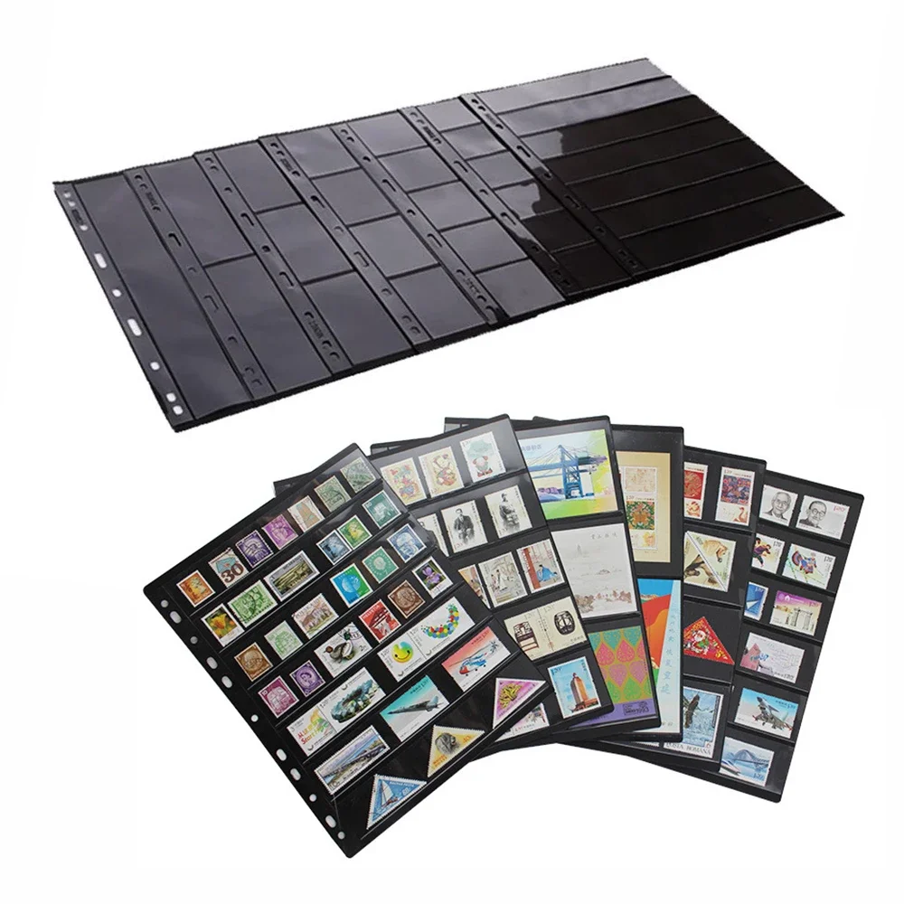 

10 Sheets Stamp Collection Album Pages, Transparent Design, with Standard 9 Holes Binder for Stamp Collectors