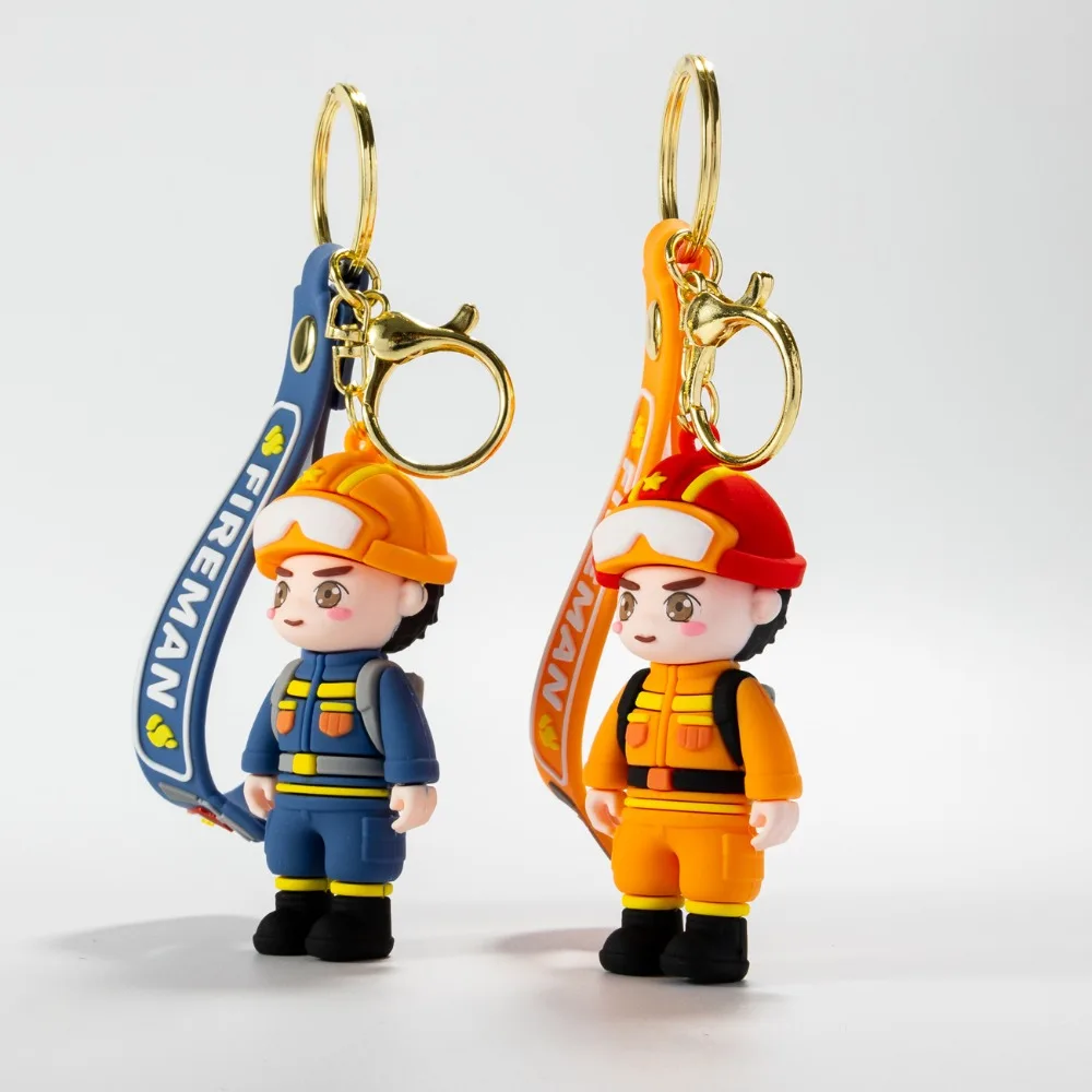 Creative Souvenir Firefighter Police Keychain Backpack Pendant Car Key Holder Key Ring Decorative Cute Commemoration Keyring