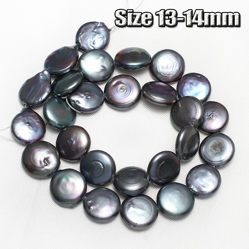 

100% Natural Freshwater Cultured Pearls Button Shape 13-14mm Black Pearls for DIY Making Jewlry Necklace Bracelet Accessories