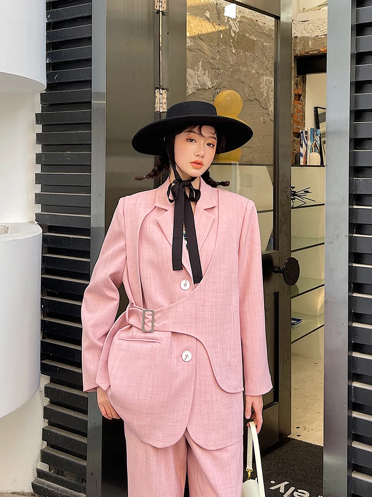 Conjunto de Dos Piezas para Mujer, Cintura Alta, Estilizador, con Cinturón, Diseño Original de Primavera, Poliéster