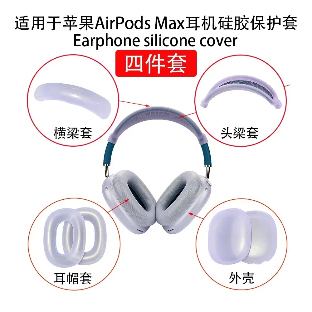 Étui AirPods Max TPU pour écouteurs sans fil, antichoc, manchon de protection 4 en 1, housse transparente souple anti-rayures
