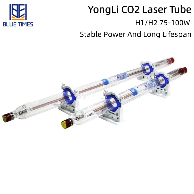 Bluetimes 75W/90W/100W CO₂ Glass Discharge Tube Power Instability 5% Length 1112/1242mm for Co2 Laser Engraving Cutting Machin