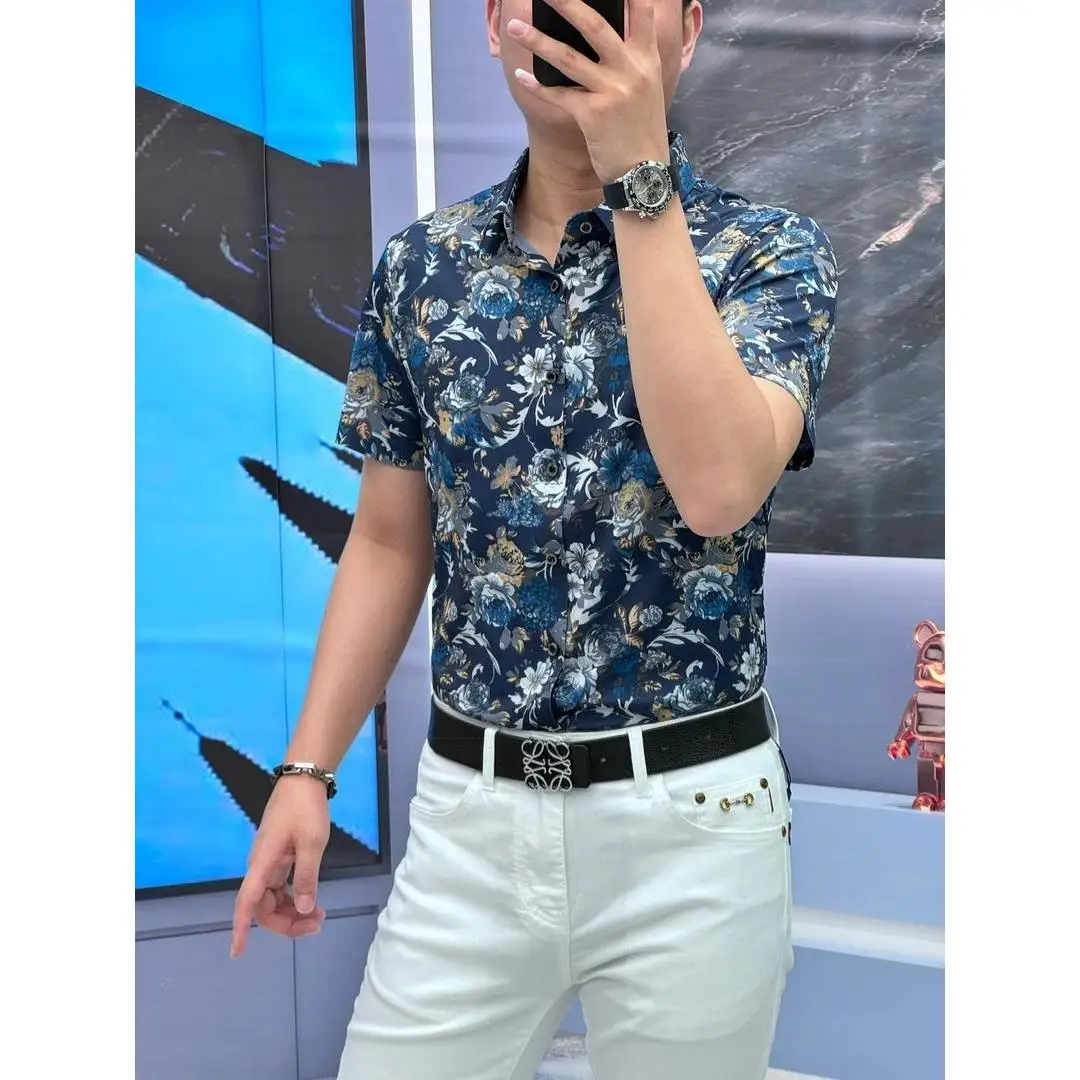 

High Quali Rose Print Men's Faionable ort Sve irt Breathable Comfortable Polyester Fiber Casual Wear Inner Wear