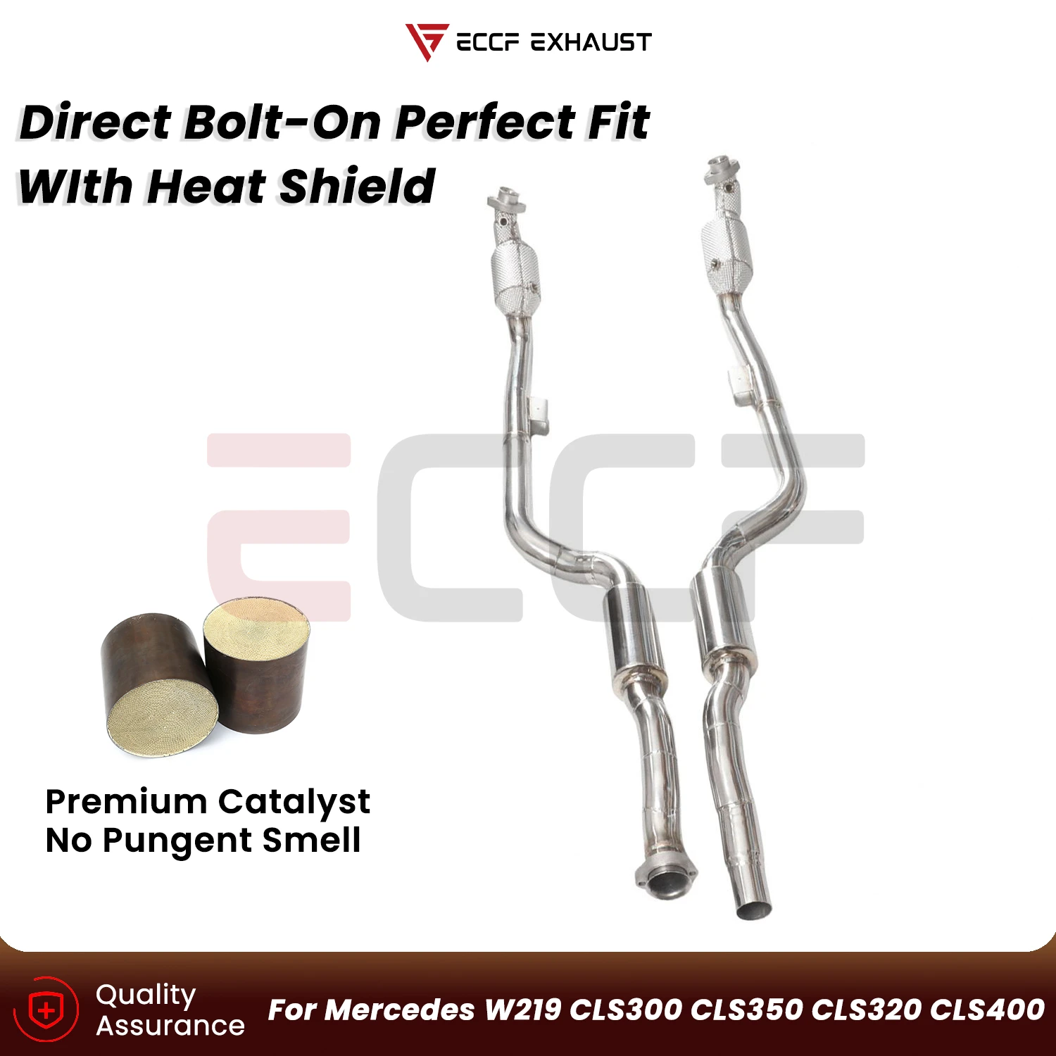 

Sporty Downpipe With Heat Shield For Mercedes W219 CLS300 CLS350 CLS320 CLS400 Plug and Play Upgrade Performance
