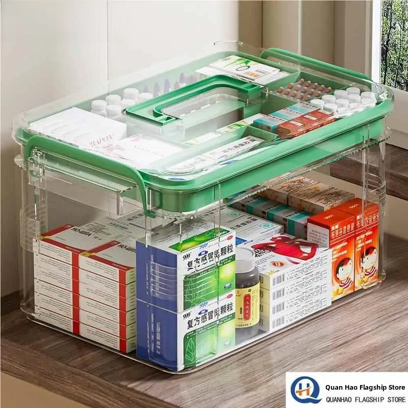 صندوق دواء متعدد الطبقات ذو سعة كبيرة، منظم تخزين إسعافات أولية طبي شفاف للطوارئ، بلاستيك للاستخدام المنزلي، دواء C... #2