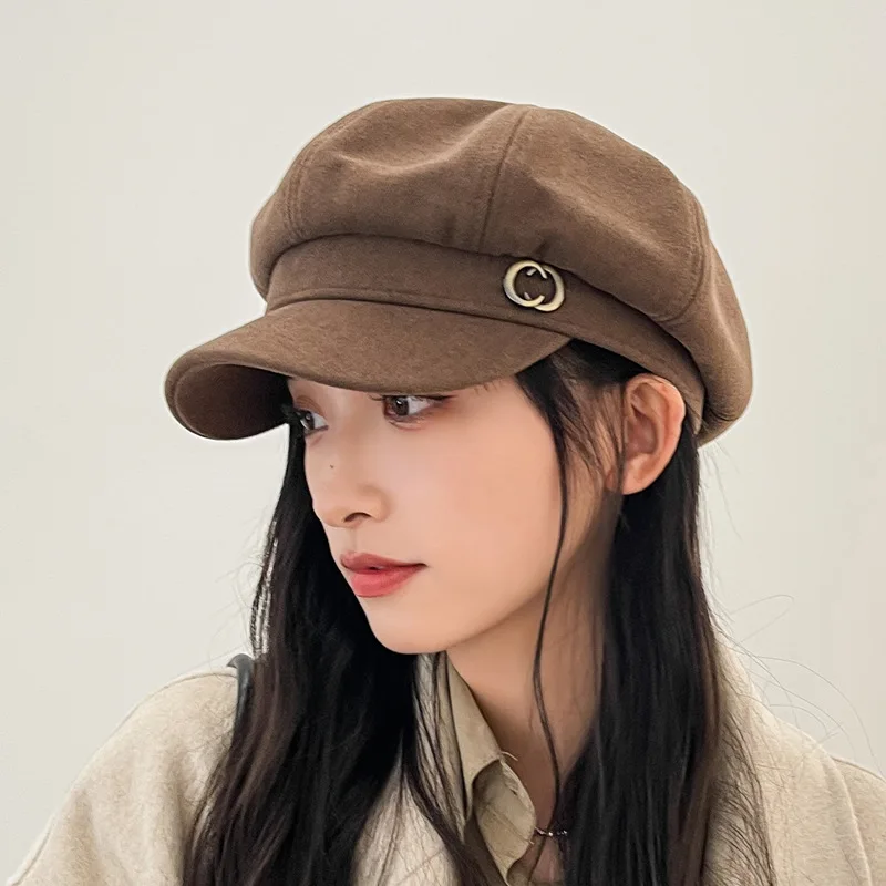 

Retro octagonal hat for women, trendy British and Japanese style peaked cap, versatile and face-slimming painter's hat