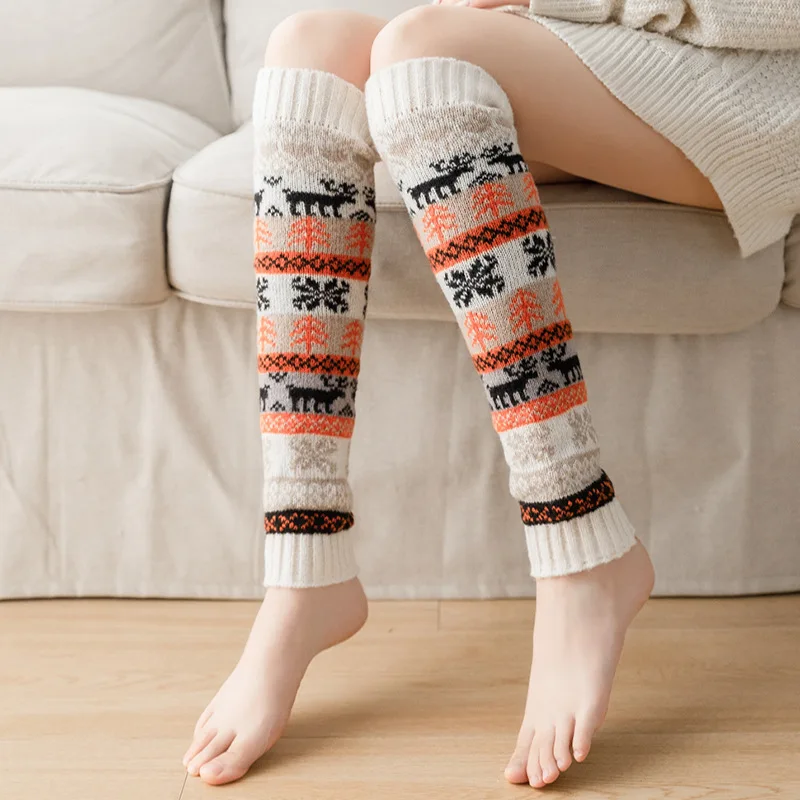 

Autumn Winter New Stacking Socks Mid-length Calf Leg Guards Warm Socks Christmas Snowflakes Color-blocked Knitted Leg Socks