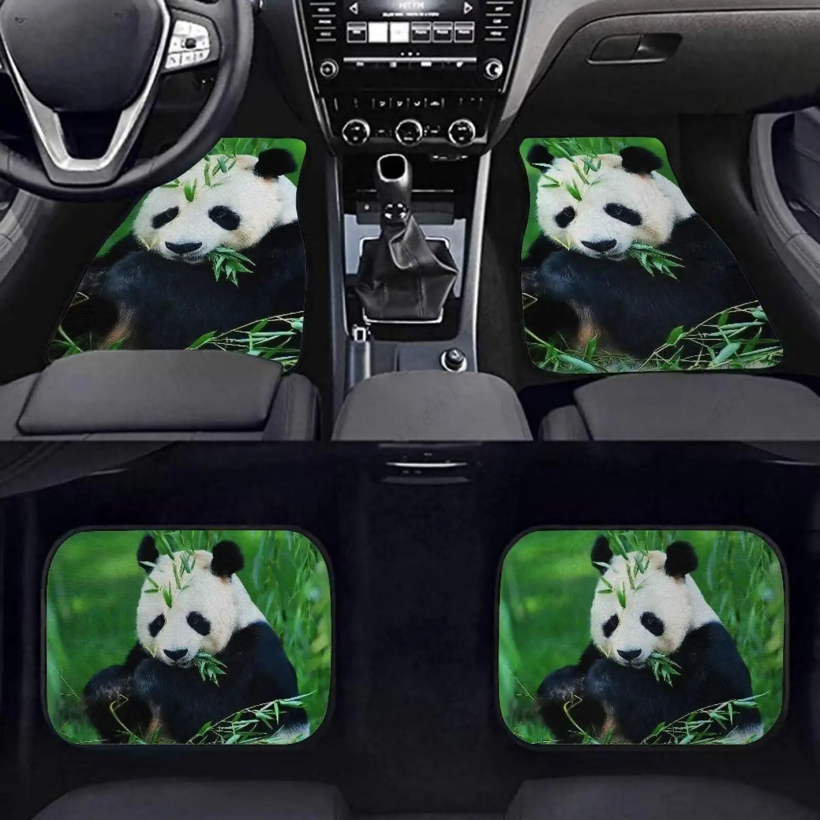 Panda Bamboo Car Floor Mats Anti Slip Carpet Car Mats 4 Pcs Full Set, Universal Fit Trucks SUV Van