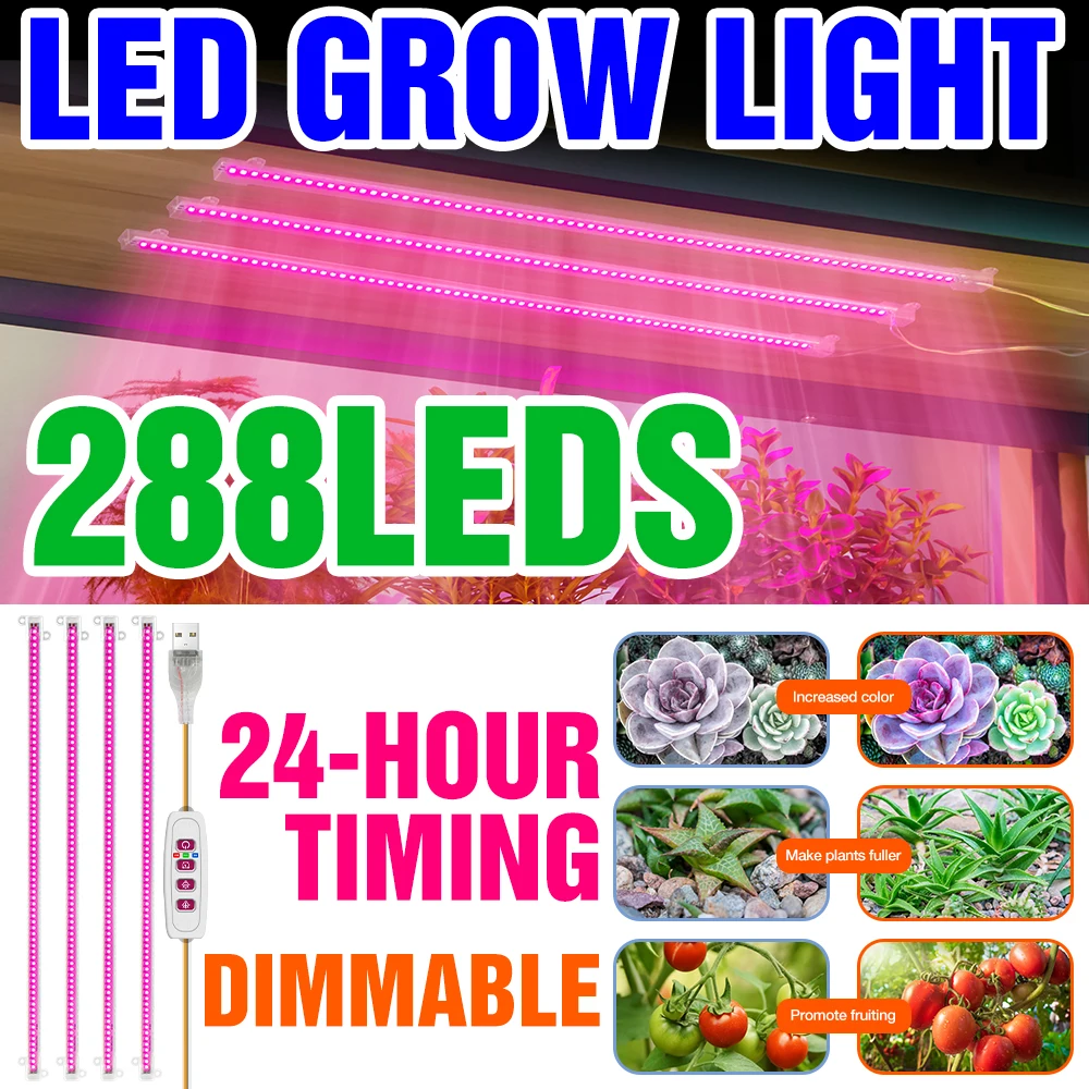 

USB Phyto Light LED Full Spectrum Plant Grow Lamp Timer Dimmable Fitolampy Greenhouse Growing Tent Hydroponic Flower Seed Light