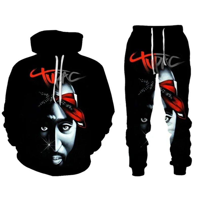 Rap Singer 2 PAC Tupac 3D Printed Hoodie Suit Men Sweatshirts Sweatpants Casual Fashion Two Piece Tracksuit Set Men's Clothing