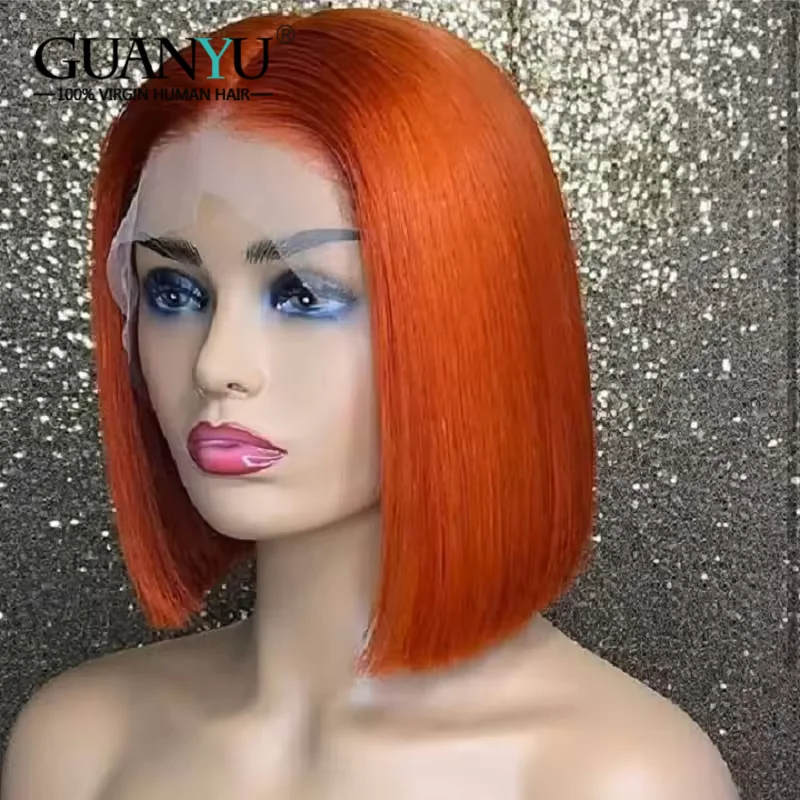 Ginger Orange Short Bob Lace Front Wigs 100% Brazilian Straight Human Hair Wigs For Women Ombre Colored Remy Hair Closure Wigs