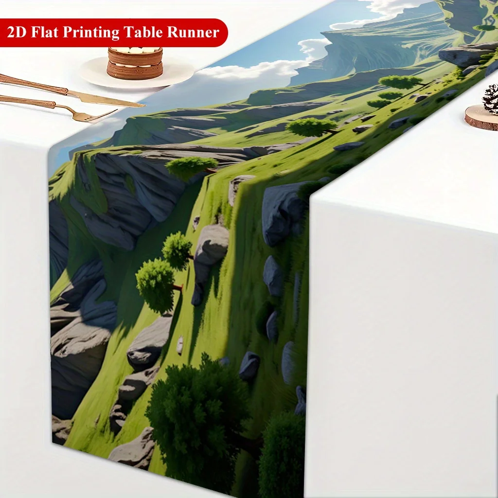 1 Piece of a Table Runner with Beautiful Mountain Scenery, Suitable for Farmhouse Decor, Indoor Use, Kitchen, Celebrations, Table Decoration, Restaurant and Banquet Decoration Supplies