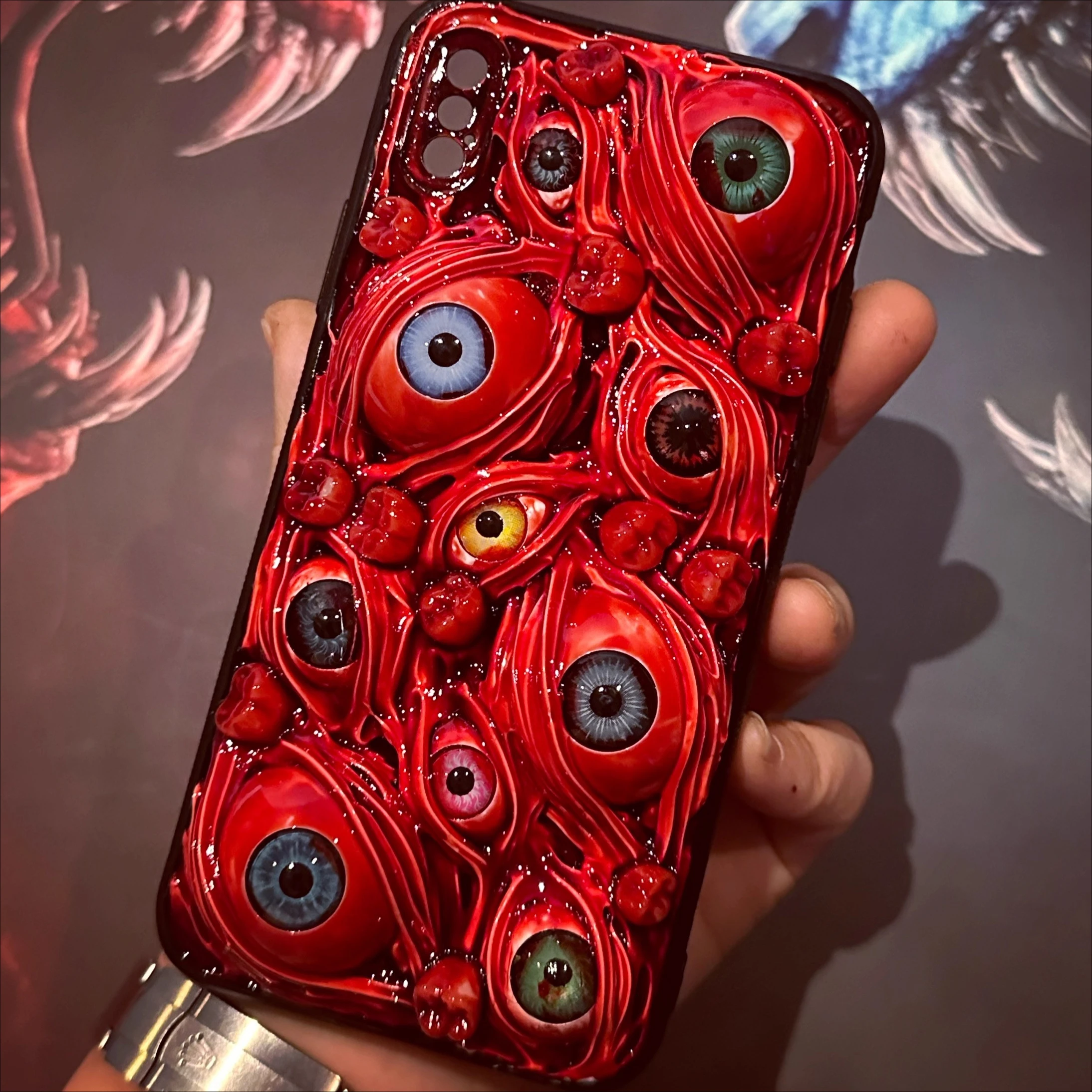 

4019 Handmade Cthulhu Phone Case Creepy 3D Eyeball Resin Horror Gothic Design Silicone Cover for iPhone Xiaomi Huawei Samsung