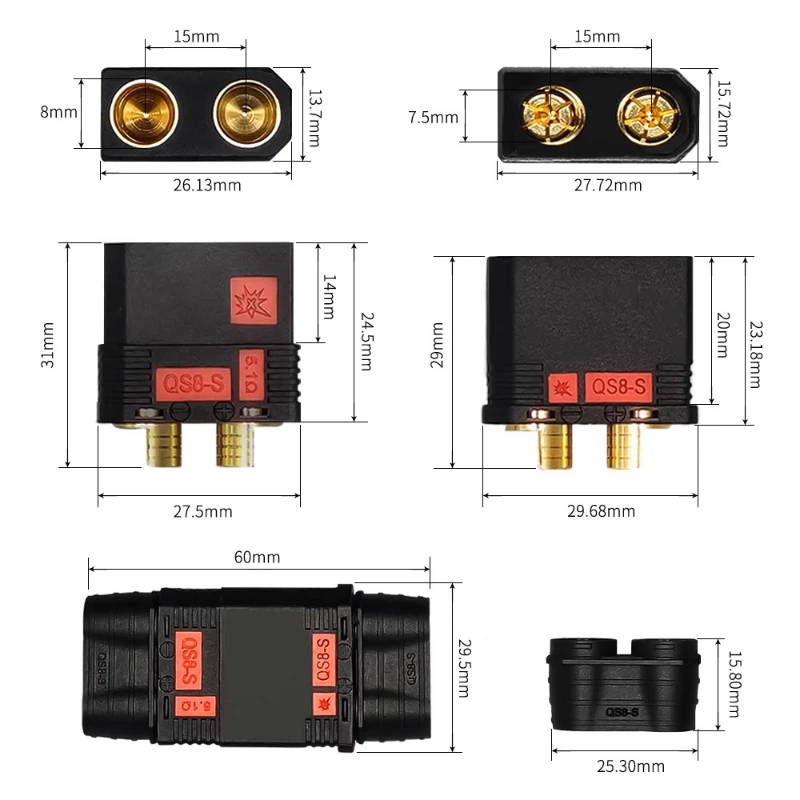 QS8 Series Connector Lithium Battery Anti Spark Battery Plug QS8P-S QS8P-L QS8P-U Aviation Model Forklift Male Female Adapter