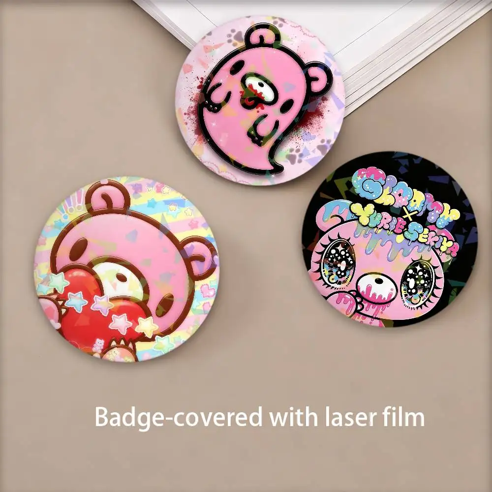 Cartoon G-Gloomy B-Bears Round Badge Lapel Pins for Backpacks Briefcase Laser Brooch Clothes Gifts
