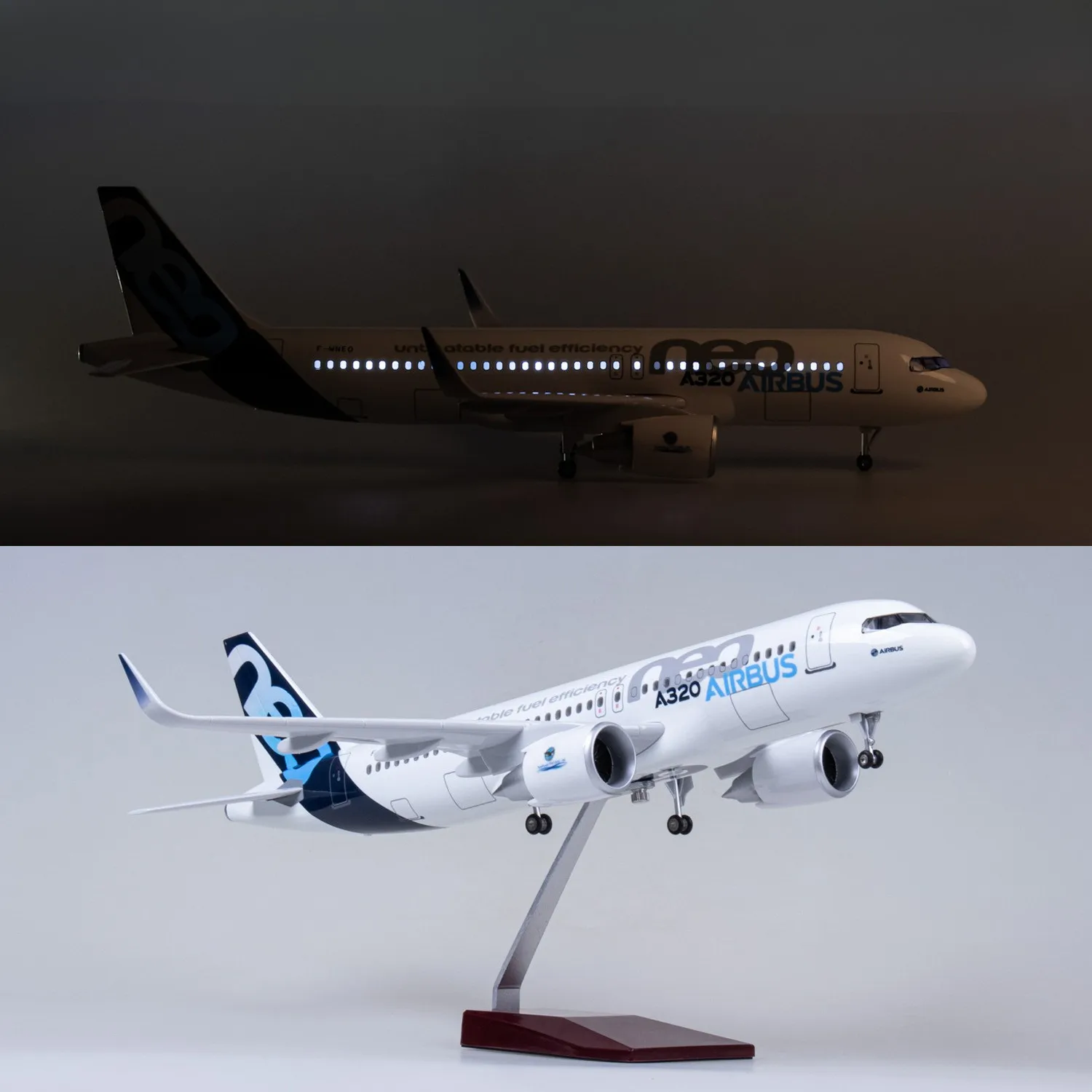 1/80 Large Scale Airplanes 47cm Prototype A320Neo Diecast Resin Model Airplanes Kit with Stand For Collection Display or Gift