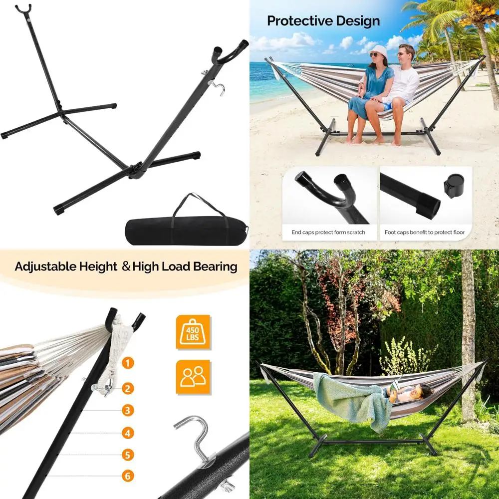 

Сверхмощная регулируемая подставка для гамака для внутреннего и наружного использования, компактная стальная конструкция с футляром для переноски, универсальная