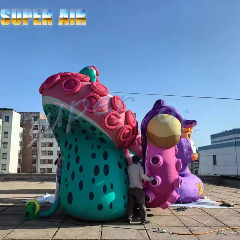 Pulpo inflable de siete colores con soplador de aire para espectáculo, decoración de escenario al aire libre fascinante personalizada