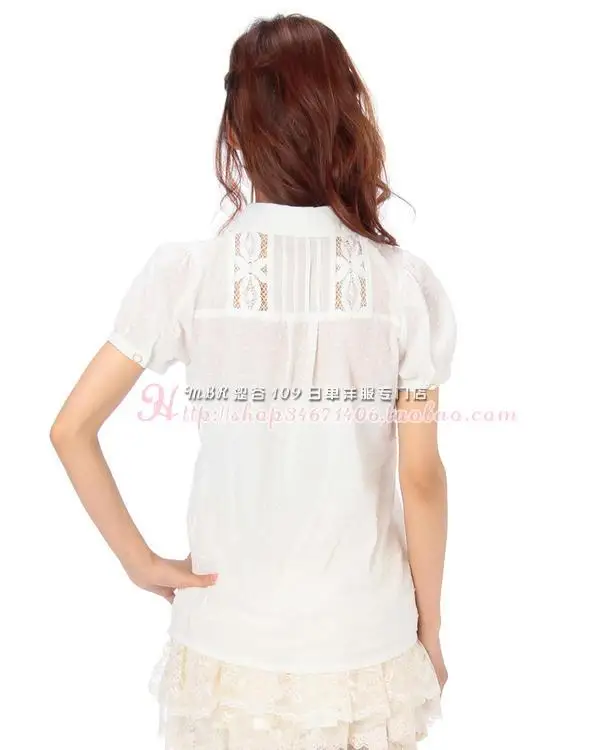 Camicie a maniche corte in pizzo svasato Jacquard di cotone giapponese Lisa