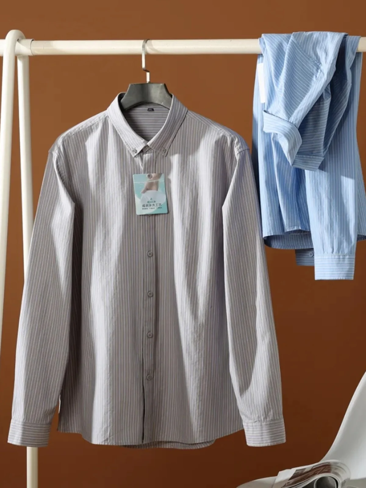 Comfortable Oxford Cloth Long Sleeve Shirt Men's Spring Fashion Casual Wear Washed Cotton Striped Shirt Full Range Size