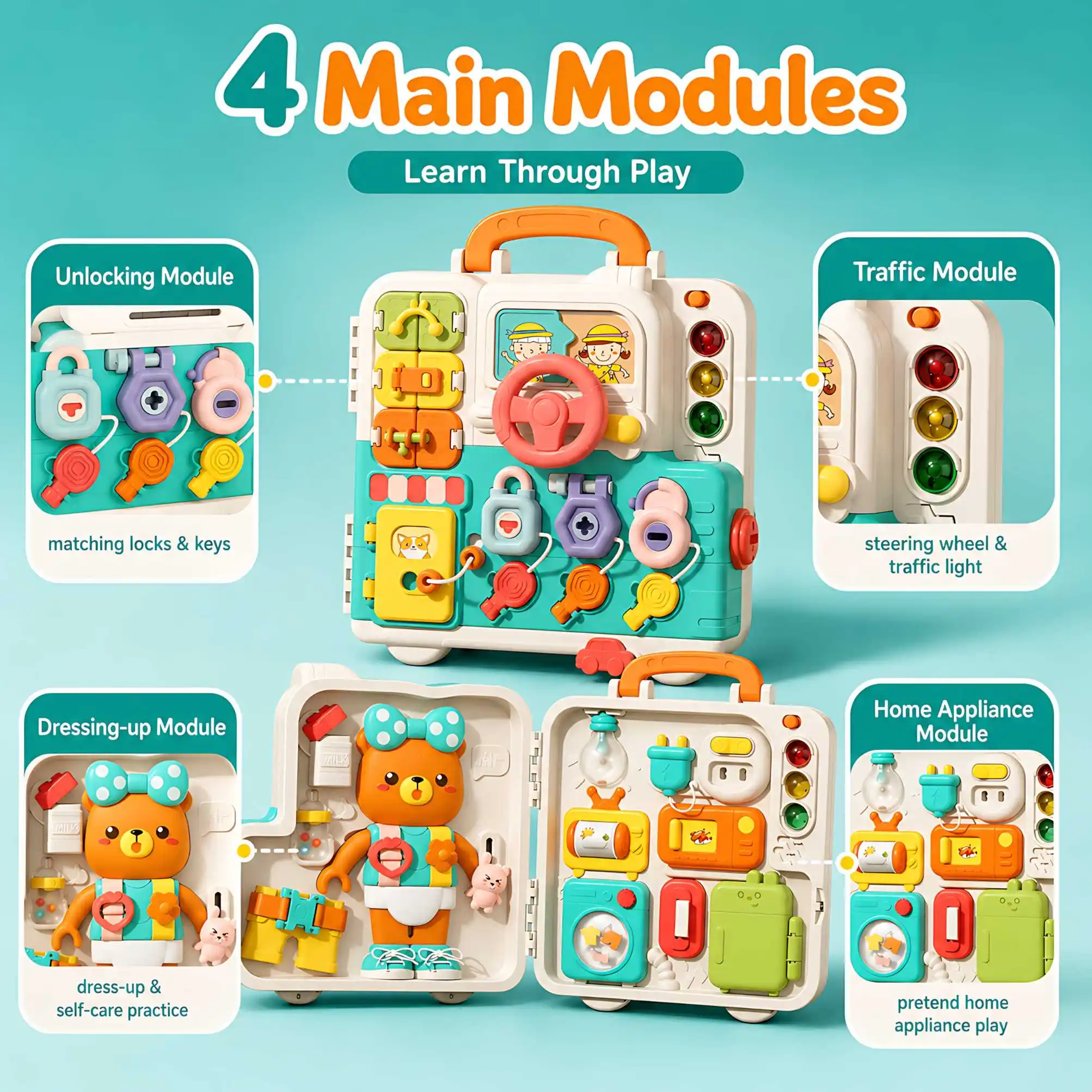 Montessori Busy Board for Toddlers Baby Sensory Toy Interactive Learning Board with Music Lights Switch Educational Travel Toy view 2