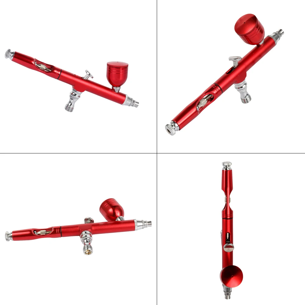 Red/Gold Airbrush Dual Action Gravity Feed 0.3mm Nozzle Spray Gun  Cake Decorating Brushes For Nail Manicure With Wrench Straw