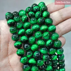 Smooth Natural Stone Green Tiger Eye Agates Round Beads DIY Charms Bracelet Necklace 15