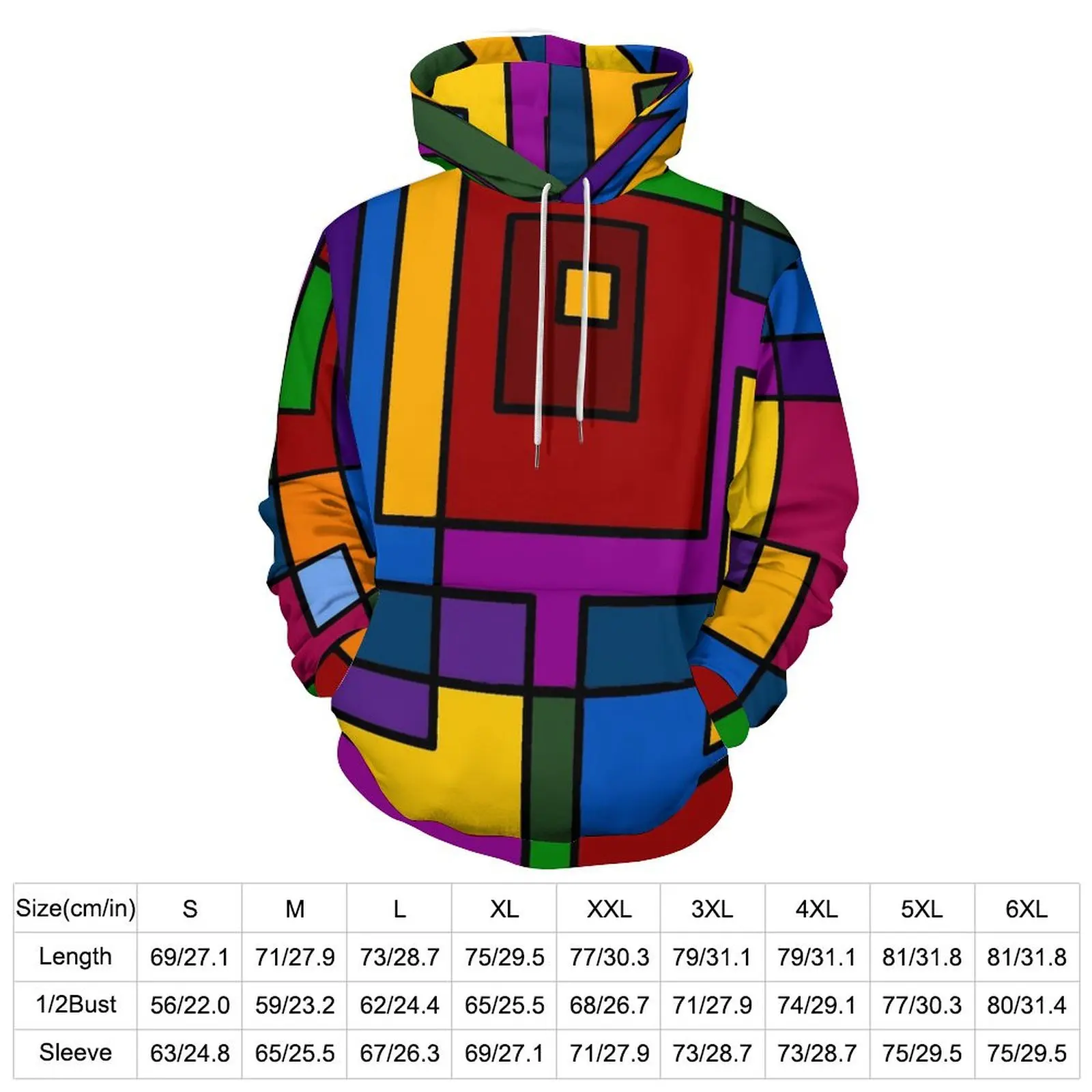 De Stijl Inspired Loose Hoodies Abstract Art Hip Hop Pullover Hoodie Men Long-Sleeve Oversized Streetwear Graphic Sweatshirts