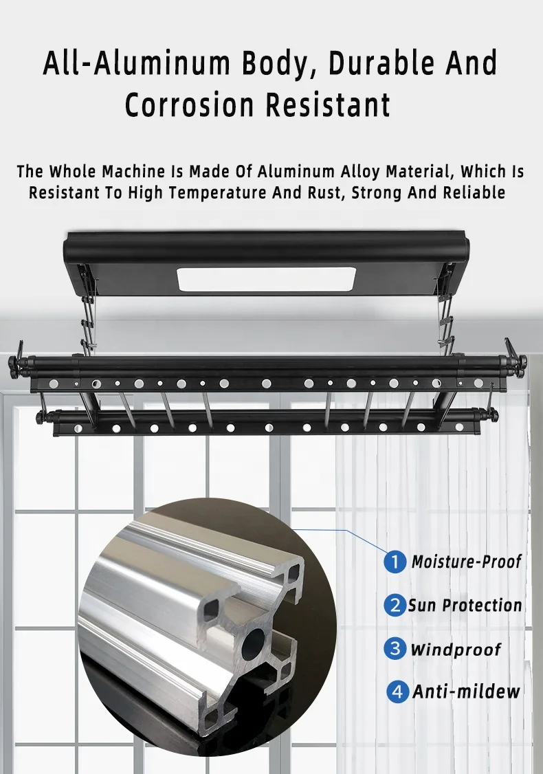 Rack de secagem elétrico com secador de roupas automático retrátil inteligente e linha de roupas