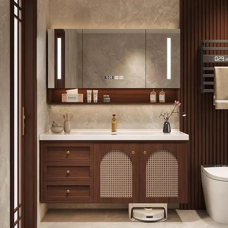 Partition Oak Bathroom Cabinet Organizion Drewer Tall Minimalist Bathroom Vanity Sink Space Saver Gabinete Banheiro Furniture