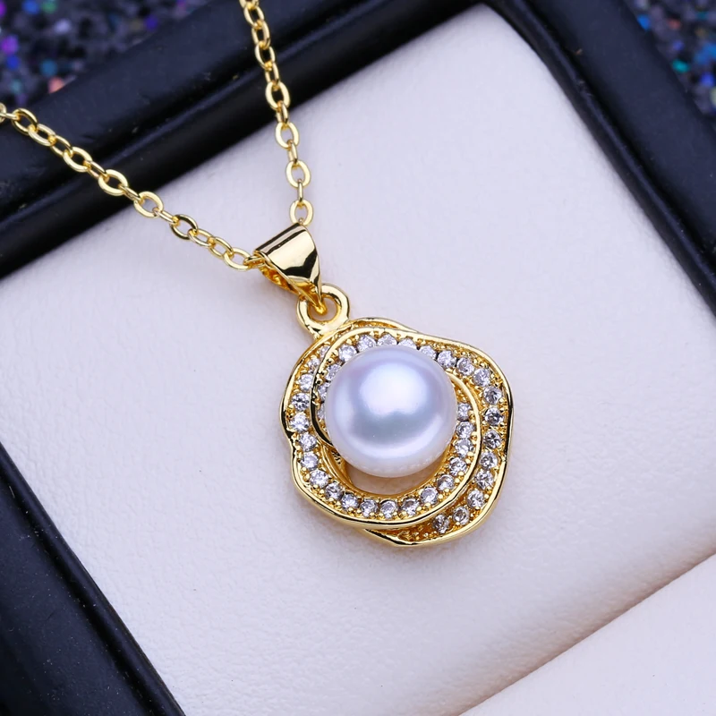 FENASY Natural Freshwater Pearl Necklaces For Women Gold Color Flower Pendant With Chain Party Jewelry Anniversary Gift