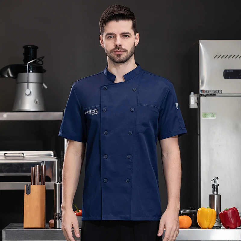 Food Service Chef Uniform for Men, Uniformes de garçom, Roupas de cozinha, Jaqueta Chef, Traje de hotel