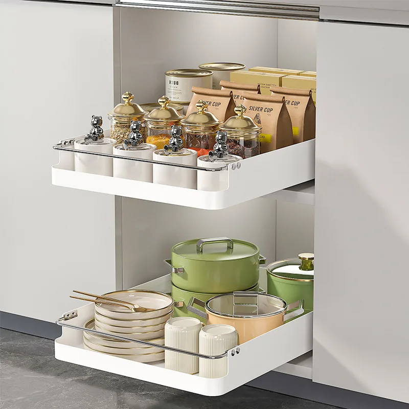 Organizador de cocina extraíble 2025, con rieles deslizantes, bandeja de almacenamiento tipo cajonera, caja de especias, estante de almacenamiento, organizador de gabinetes, ahorro de espacio