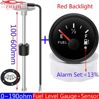 Medidor de nivel de combustible impermeable IP67 de 52mm + Sensor de nivel de aceite 100-500mm 0-190OHM medidor de tanque de aceite LED rojo con alarma coche RV Camper 12V24V