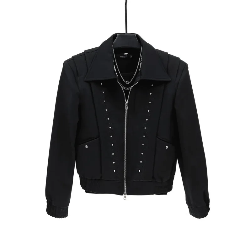 WVGA Spring Autumn New Men's Tide High Street Embroidery Short Jackets Niche Chic Casual Rivet Turn-down Collar Coats Ins W12855