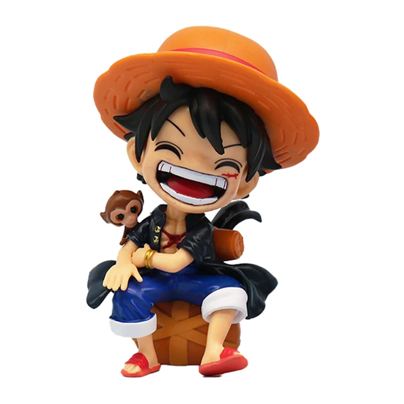 One Piece Luffy Zoro Sanji Actionfigur Q-Version PVC-Modell Spielzeug Lachende Sitzende Pose Anime Sammlerstück Geschenk für Kinder Jungen
