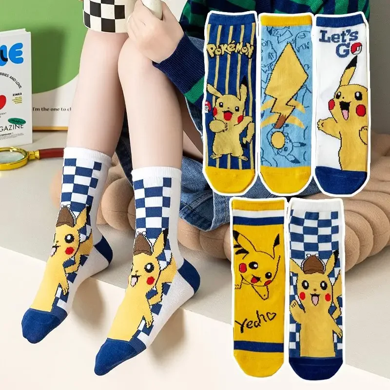 Chaussettes dépistolet antes Pokémon pour enfants, chaussettes tube, dessin animé, garçons, moyens et plus âgés, printemps, automne, hiver