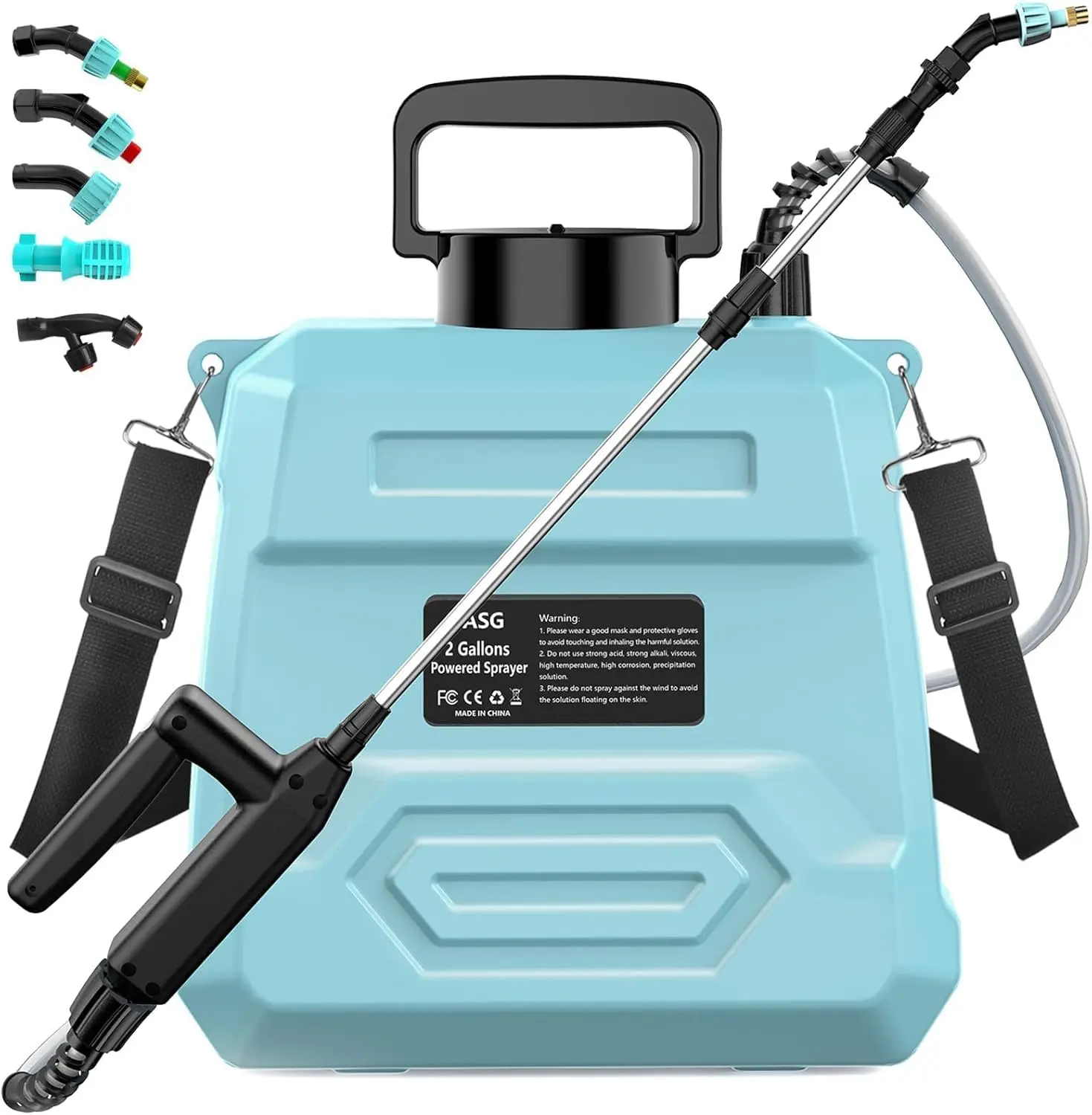 2 Gallon Battery Powered Garden Sprayer, 7.4V Electric Pump, USB Rechargeable, 5 Nozzles, Retractable Wand