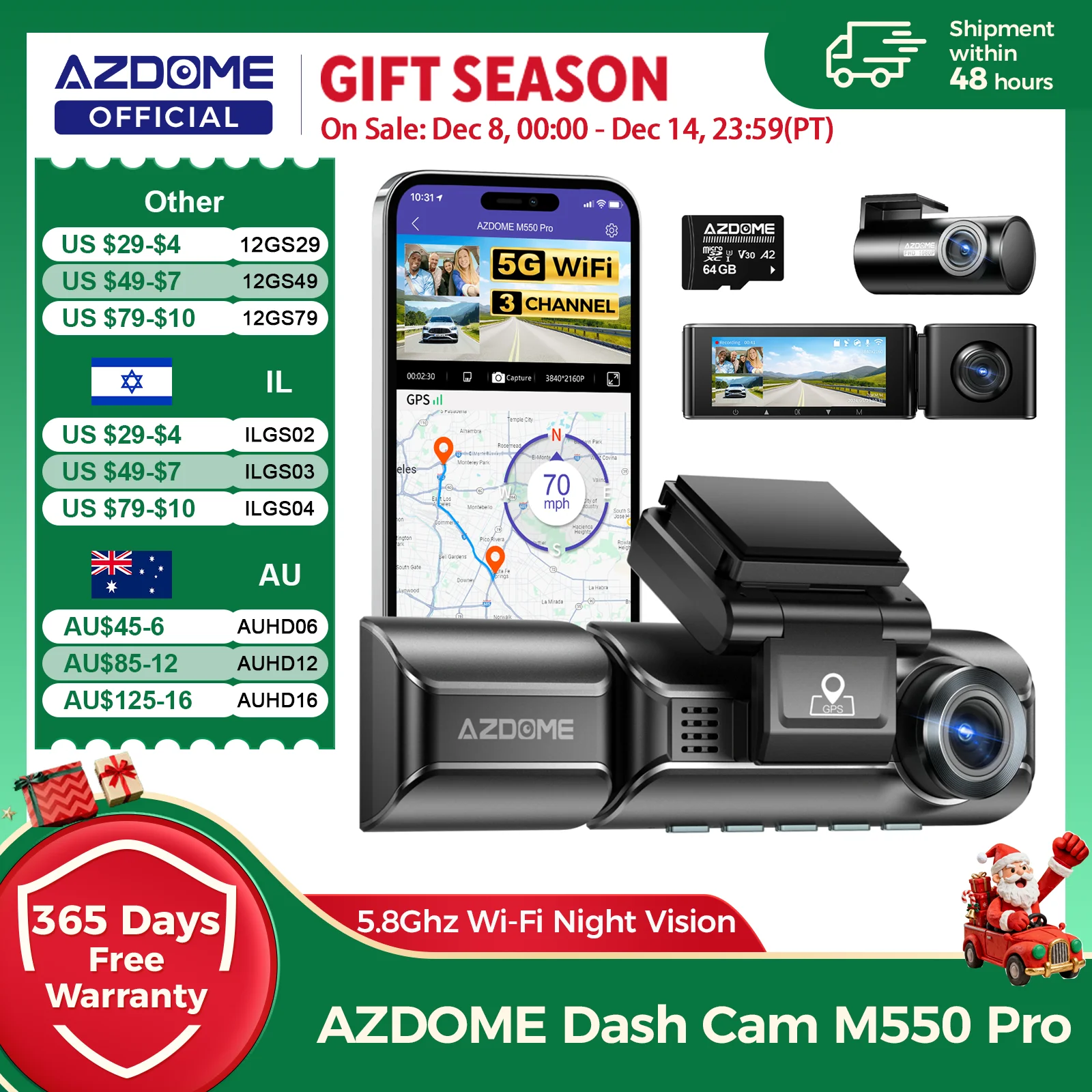 Picture: Upgrade AZDOME M550 Pro Dash Cam 4K Front Dashcam Auto 5.8Ghz Wi-Fi GPS G-sensor Car DVR 6 IR Night Vision Parking Monitor