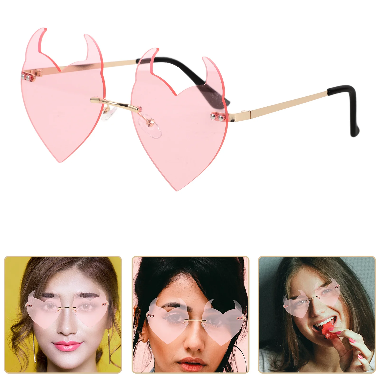 

Rimless Heart Shaped Sunglasses Lightweight Metal Frame Party Photo Props Valentine Themed Glasses Creative Eyeglasses