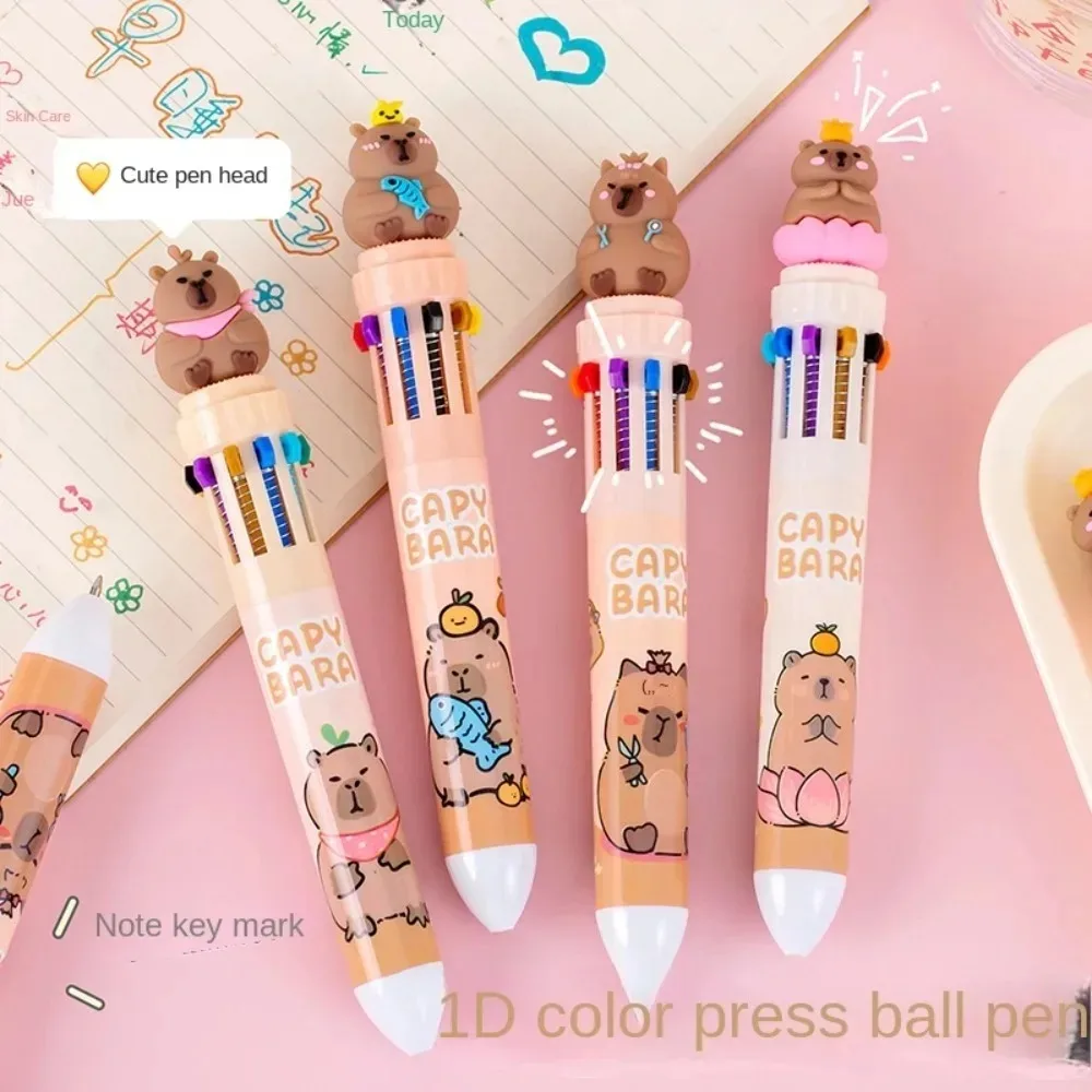 Kawaii كابيبارا متعدد الألوان القلم 0.5 مللي متر قلم حبر ملون الكرتون الإبداعية هلام كابيبارا القلم عشرة ألوان البني الملونة 10 ألوان