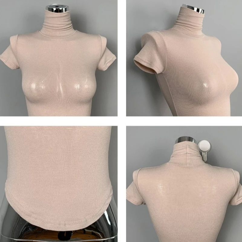 ربيع 2026 قصيرة الأكمام الياقة المدورة تي شيرت سليم مطاطا الصلبة العصرية قاعدة طبقة المحملة التوابل الفتيات مثير تنوعا شير المحاصيل الأعلى