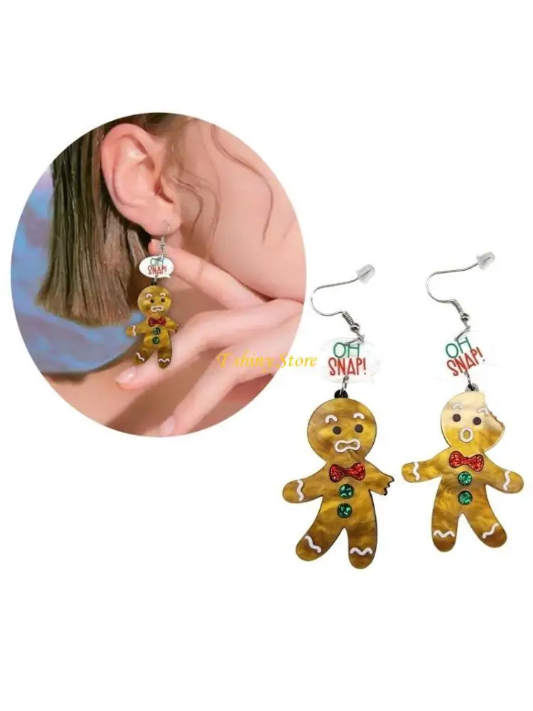 N58F Exaggerate Gingerbreads Man Earrings Christmas Jewelry Cartoon Acrylic Earring